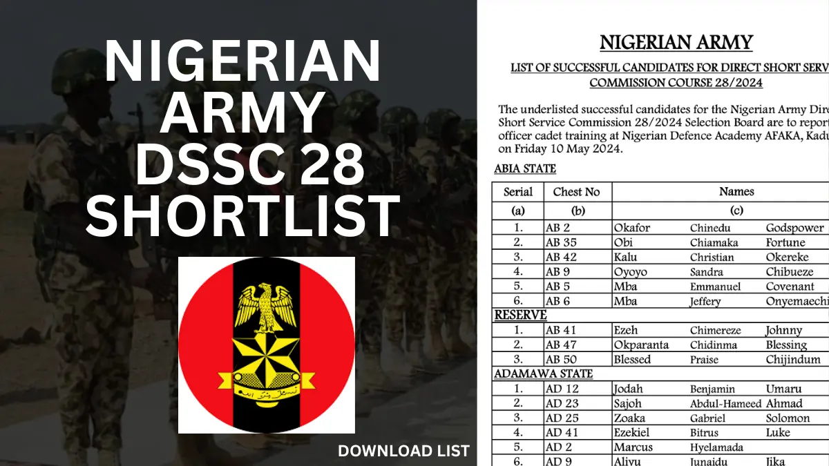 Nigerian Army Shortlisted Candidates (May 2024/2025) for DSSC 28 Training
